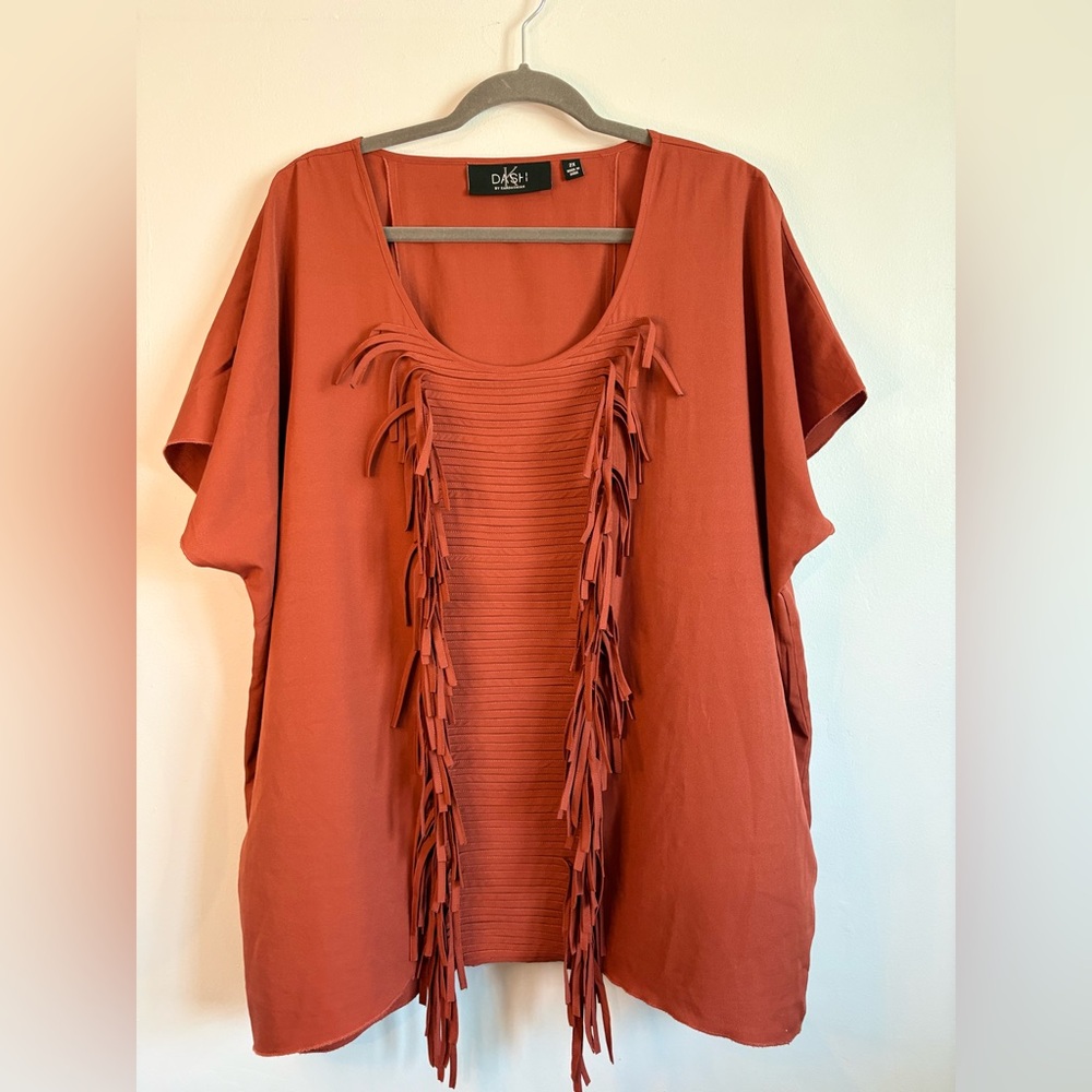 Dash by Kardashian Women's Rust Fringe Blouse